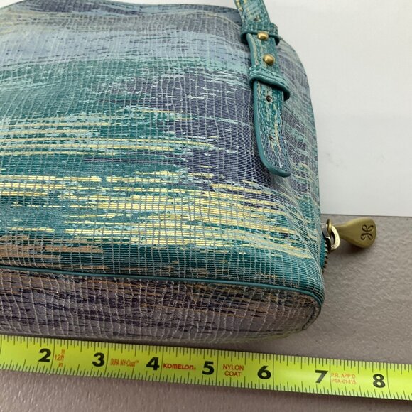 HOBO Crossbody Bag Nash Cracked Glass Leather Moody Blues Teal Boho Coastal - Picture 7 of 15